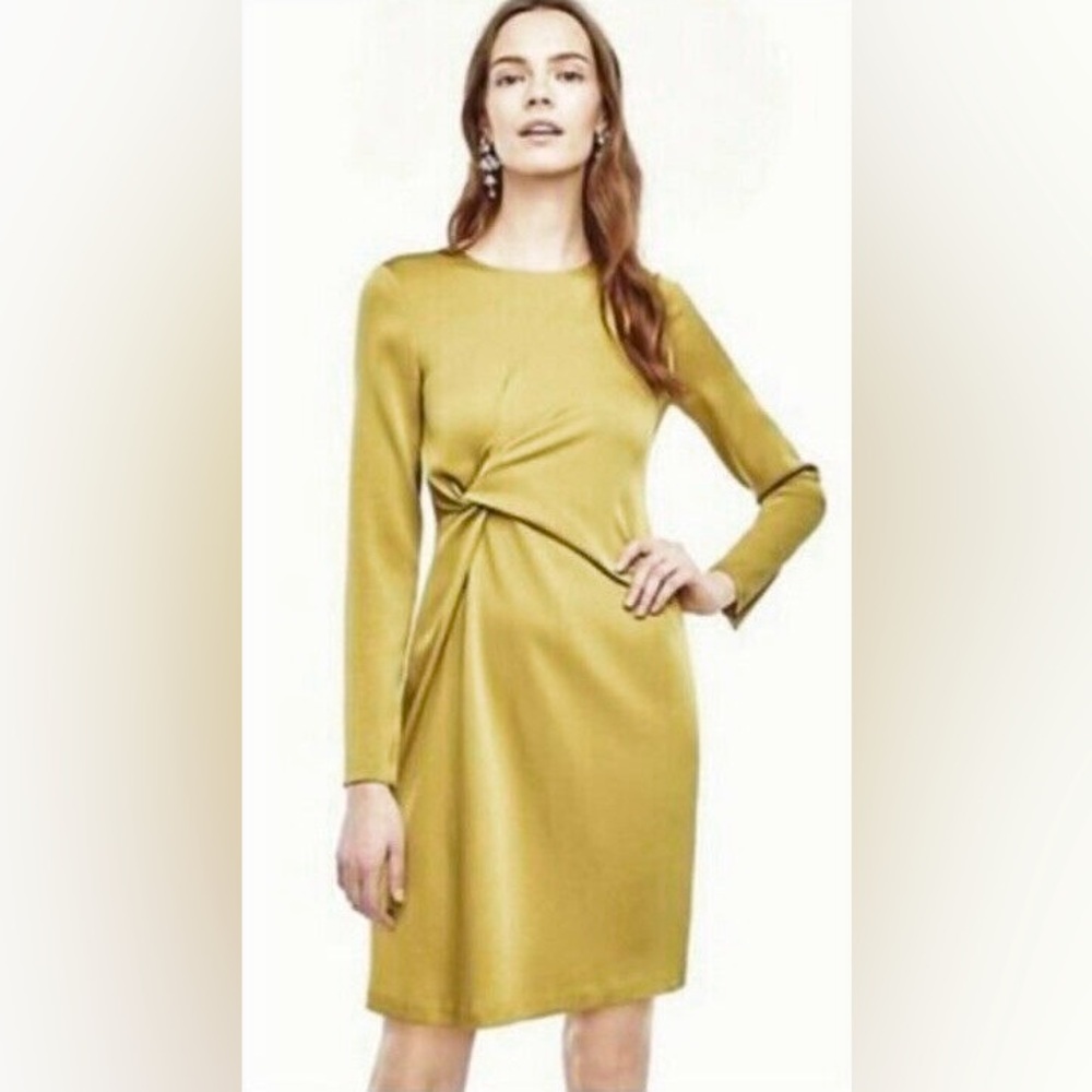 Ann Taylor Triacetate Chartreuse Twist Front Dress - Size 0